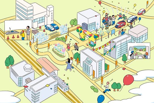 車の試乗イベント　街並み　俯瞰イラスト