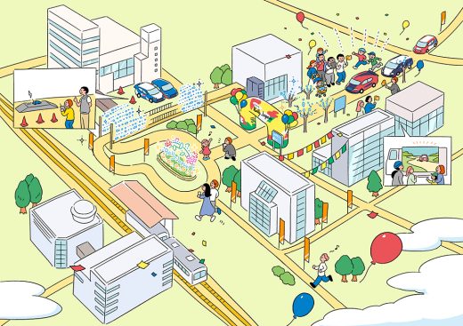 車の試乗イベント　街並み　俯瞰イラスト