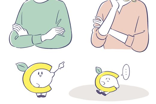 考える女性とビタミンCのキャラクターの感情表現カット集