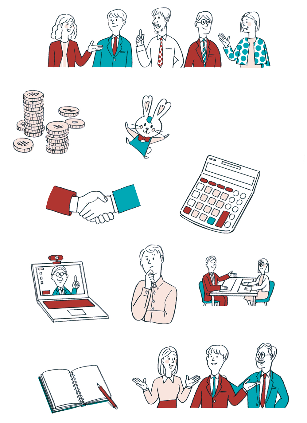 東京の街並みと暮らしのイラスト、東京タワー、レインボーブリッジ、住宅、家族、家電のアイソメトリック