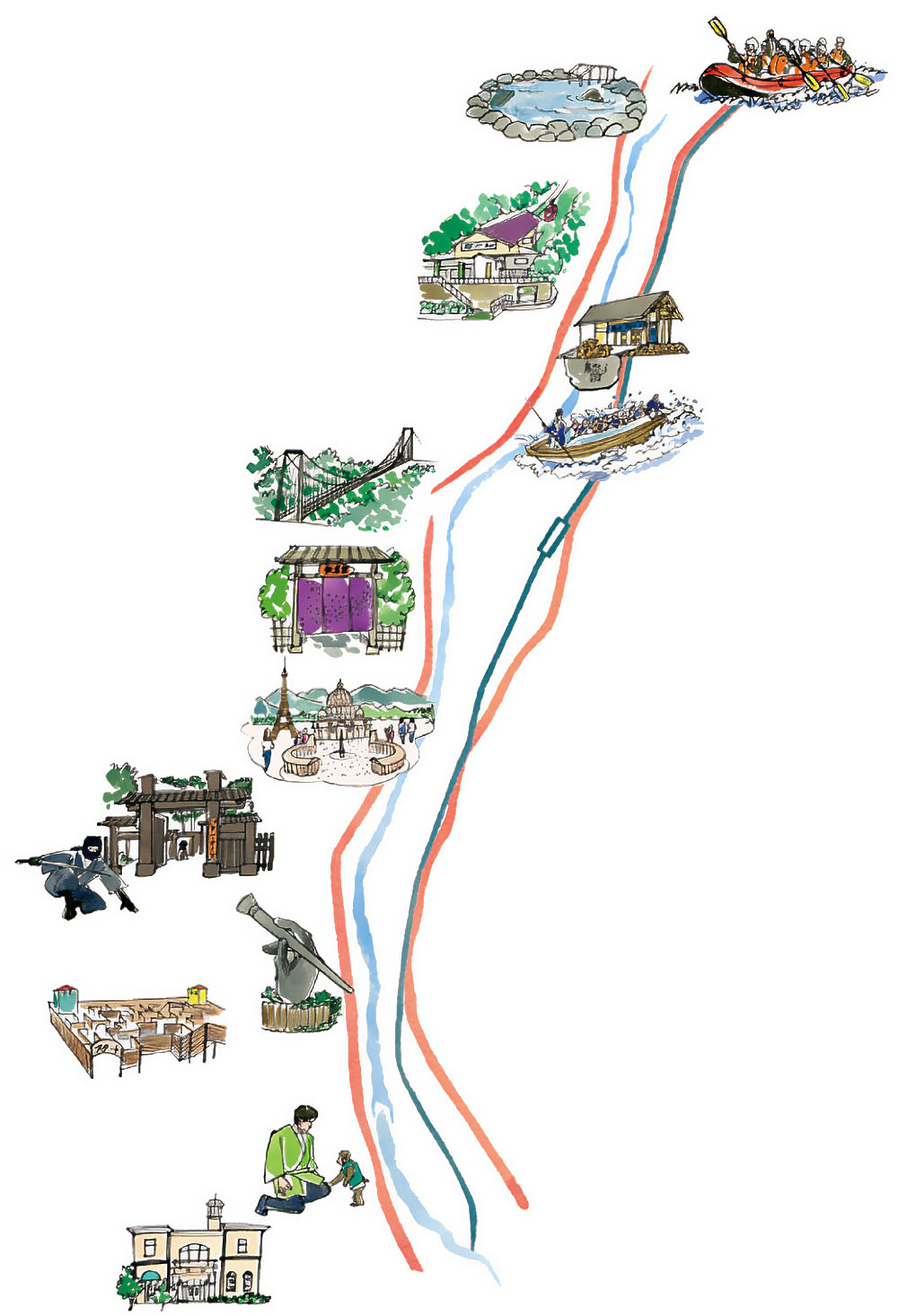 東武鉄道沿線の観光マップのイラスト。