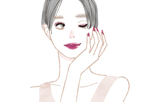 ウインクするショートヘアの女性の水彩イラスト