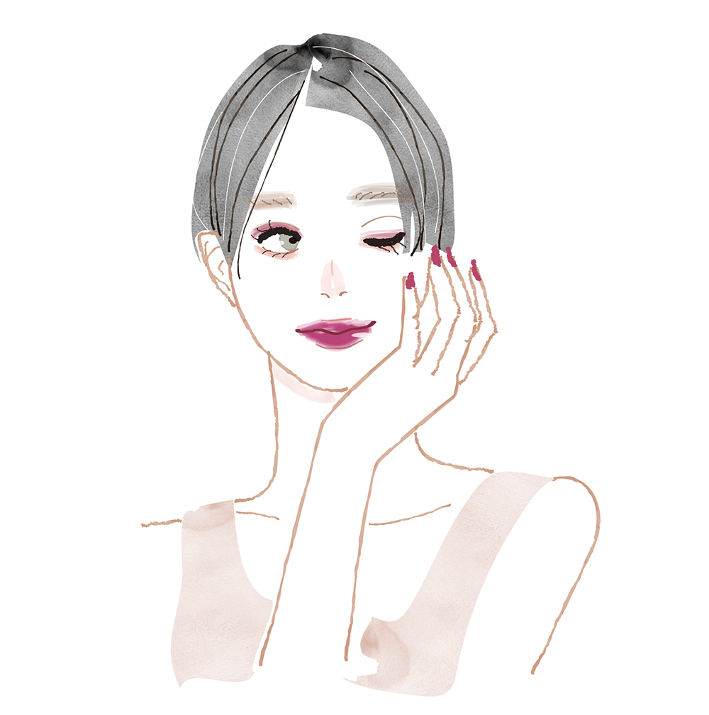 ウインクするショートヘアの女性の水彩イラスト