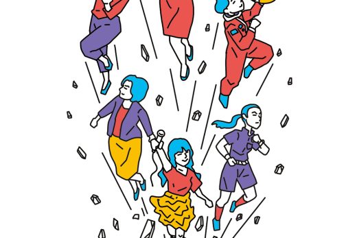 女性たちがガラスの天井を破って飛び出すイラスト
