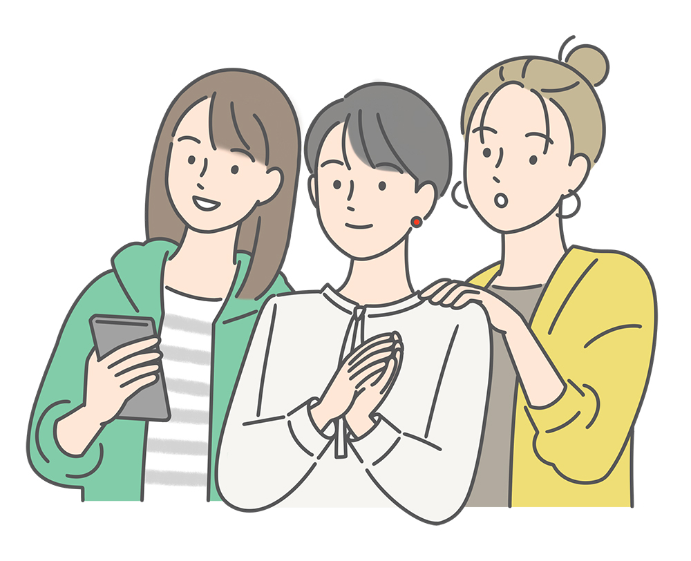 3人の女性 スマホ相談 表情豊か