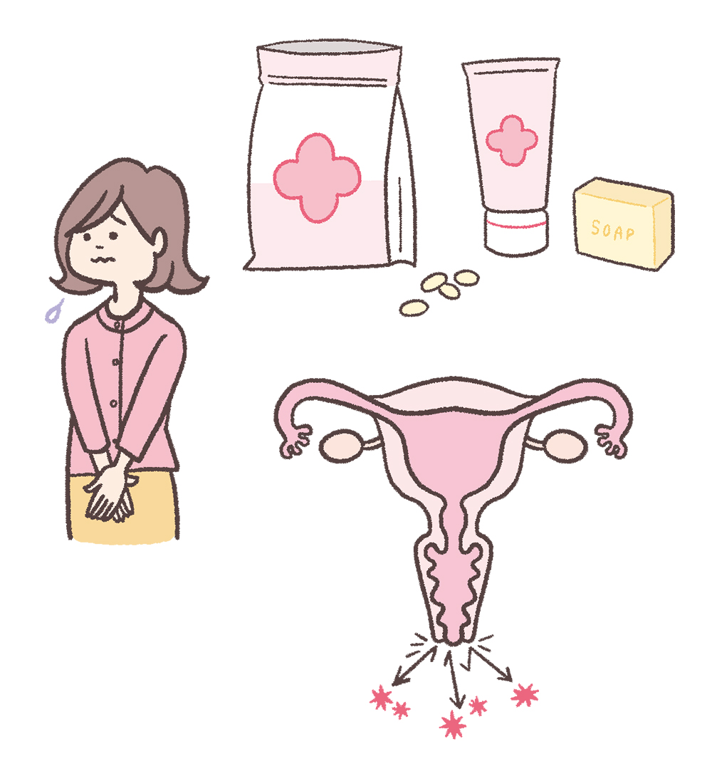 女性の膣ケアに関するイラストと膣の構造のイラスト