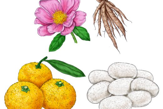 yuzu, peony, kudzu root, silk cocoons